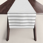Smoke Grey and White Micro Vertical Vintage English Country Cottage Ticking Stripe Table Runner Gallery Image 1
