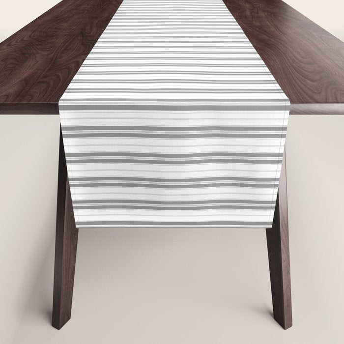 Smoke Grey and White Micro Vertical Vintage English Country Cottage Ticking Stripe Table Runner Gallery Image 1