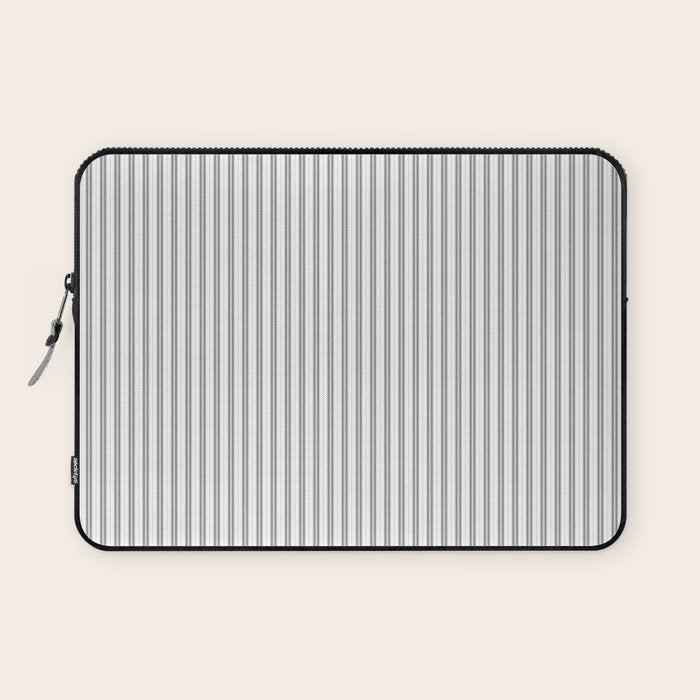 Smoke Grey and White Micro Vertical Vintage English Country Cottage Ticking Stripe Laptop Sleeve Gallery Image 1