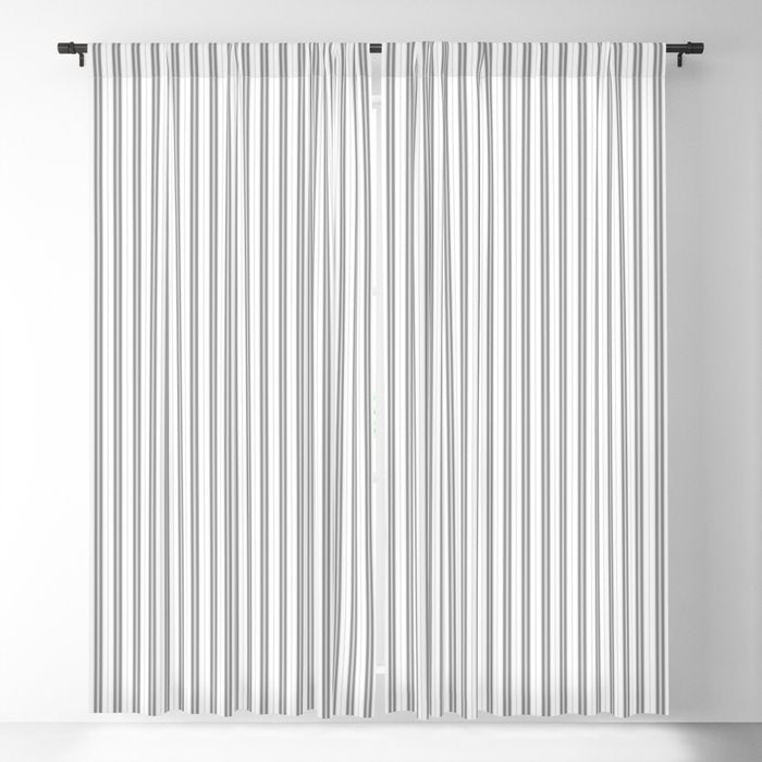 Smoke Grey and White Micro Vertical Vintage English Country Cottage Ticking Stripe Window Curtain Gallery Image 5