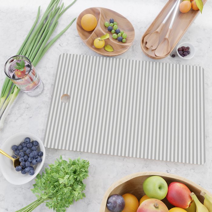 Smoke Grey and White Micro Vertical Vintage English Country Cottage Ticking Stripe Cutting Board Gallery Image 2