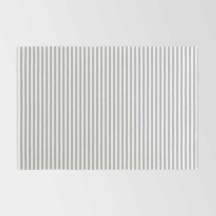 Smoke Grey and White Micro Vertical Vintage English Country Cottage Ticking Stripe Rug Gallery Image 2