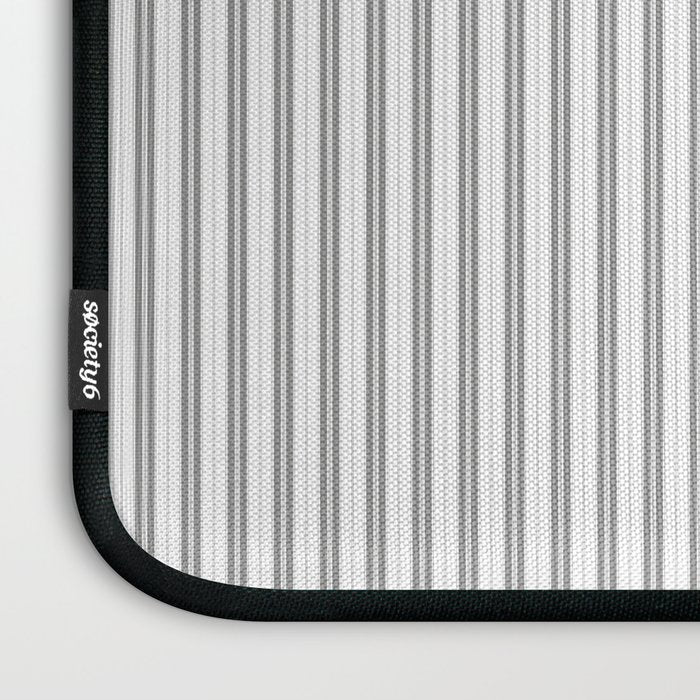 Smoke Grey and White Micro Vertical Vintage English Country Cottage Ticking Stripe Laptop Sleeve Gallery Image 3