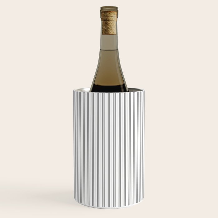 Smoke Grey and White Micro Vertical Vintage English Country Cottage Ticking Stripe Wine Chiller Gallery Image 2