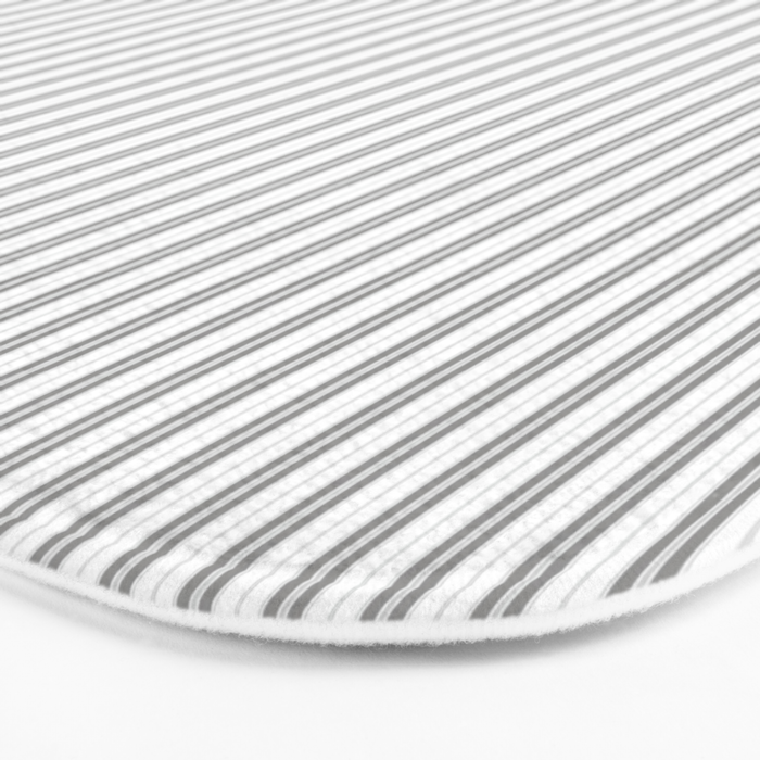 Smoke Grey and White Micro Vertical Vintage English Country Cottage Ticking Stripe Bath Mat Gallery Image 3