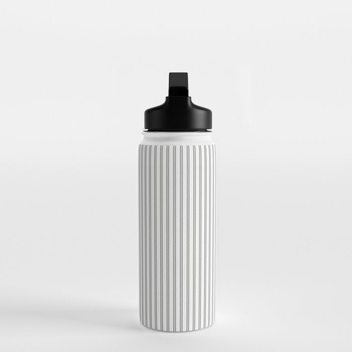 Smoke Grey and White Micro Vertical Vintage English Country Cottage Ticking Stripe Water Bottle Gallery Image 3
