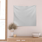 Smoke Grey and White Micro Vertical Vintage English Country Cottage Ticking Stripe Wall Tapestry Gallery Image 2
