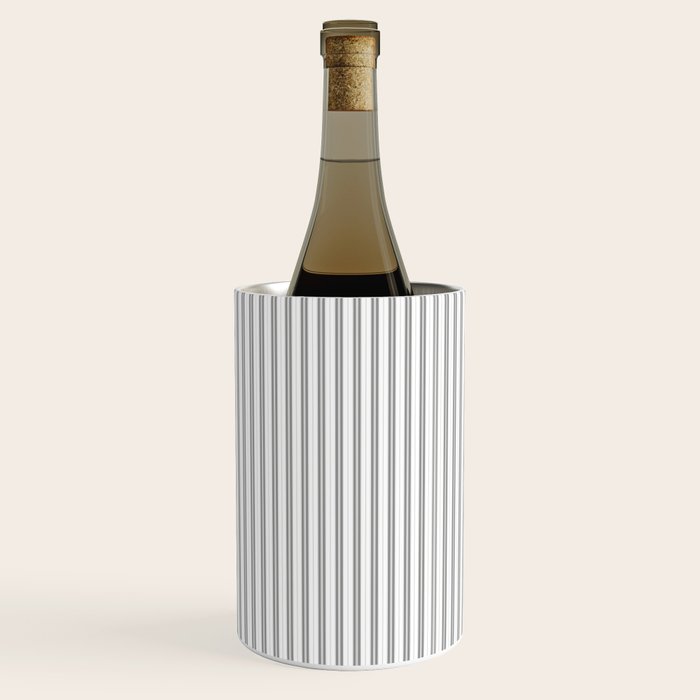 Smoke Grey and White Micro Vertical Vintage English Country Cottage Ticking Stripe Wine Chiller Gallery Image 1