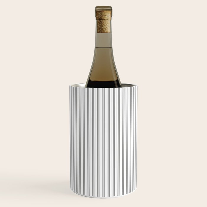 Smoke Grey and White Micro Vertical Vintage English Country Cottage Ticking Stripe Wine Chiller Gallery Image 3