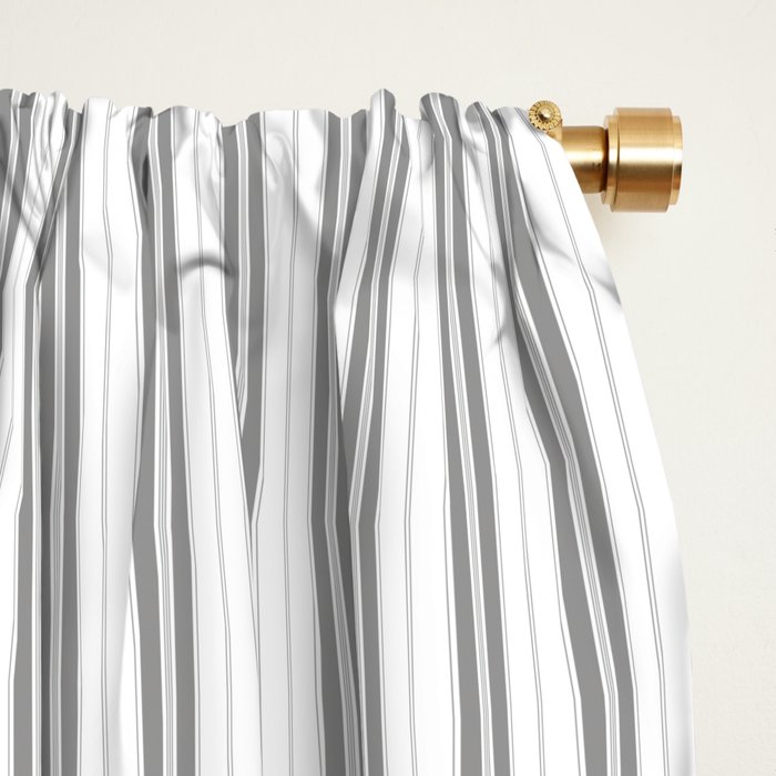 Smoke Grey and White Micro Vertical Vintage English Country Cottage Ticking Stripe Window Curtain Gallery Image 2