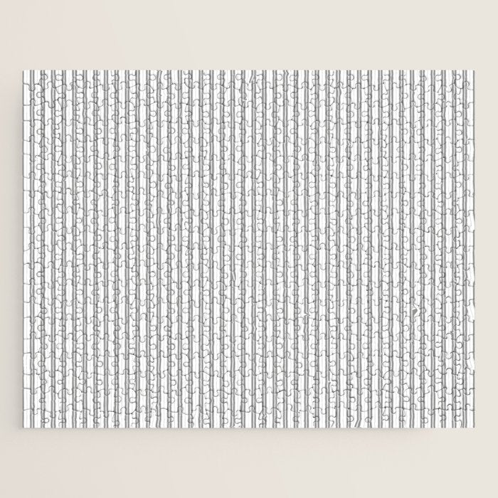 Smoke Grey and White Micro Vertical Vintage English Country Cottage Ticking Stripe Jigsaw Puzzle Gallery Image 1