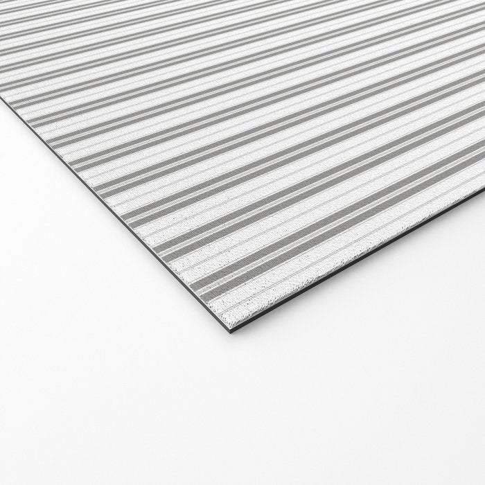 Smoke Grey and White Micro Vertical Vintage English Country Cottage Ticking Stripe Welcome Mat Gallery Image 2