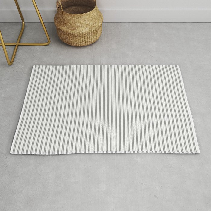 Smoke Grey and White Micro Vertical Vintage English Country Cottage Ticking Stripe Rug Gallery Image 1