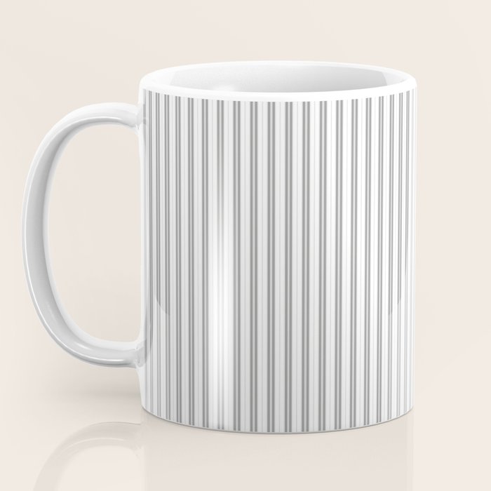 Smoke Grey and White Micro Vertical Vintage English Country Cottage Ticking Stripe Coffee Mug Gallery Image 3