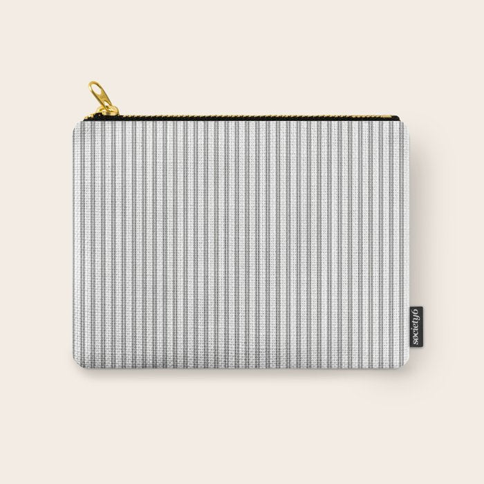 Smoke Grey and White Micro Vertical Vintage English Country Cottage Ticking Stripe Carry All Pouch Gallery Image 1