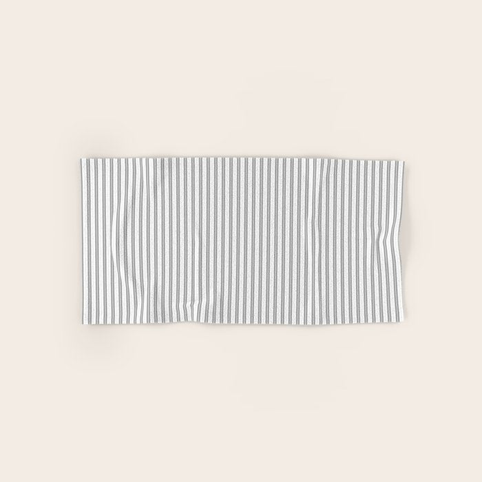 Smoke Grey and White Micro Vertical Vintage English Country Cottage Ticking Stripe Bath Towel Gallery Image 1