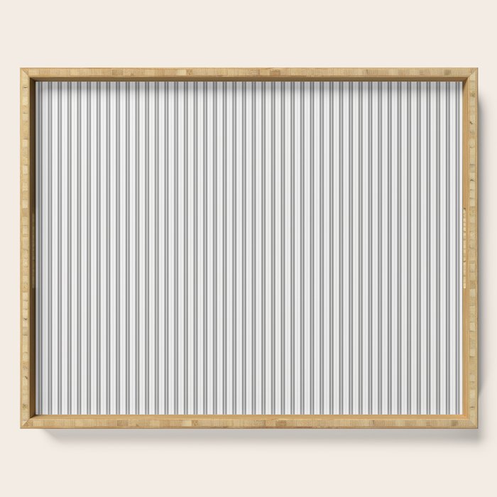 Smoke Grey and White Micro Vertical Vintage English Country Cottage Ticking Stripe Serving Tray Gallery Image 1