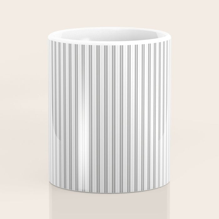 Smoke Grey and White Micro Vertical Vintage English Country Cottage Ticking Stripe Coffee Mug Gallery Image 4