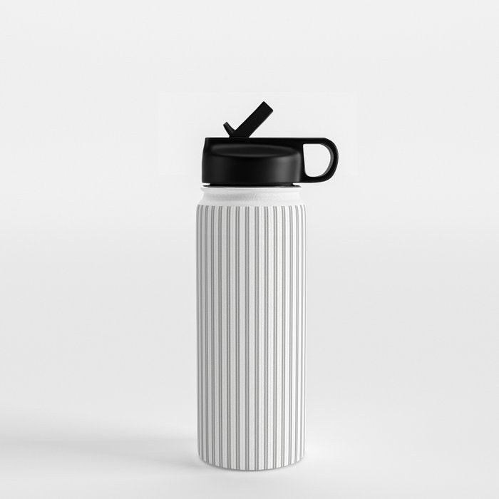 Smoke Grey and White Micro Vertical Vintage English Country Cottage Ticking Stripe Water Bottle Gallery Image 1