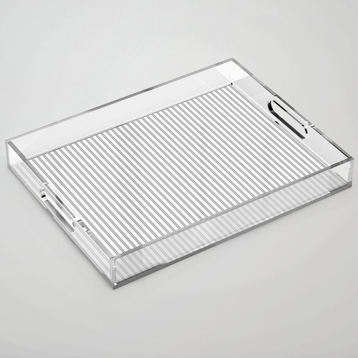 Smoke Grey and White Micro Vertical Vintage English Country Cottage Ticking Stripe Acrylic Tray Gallery Image 1