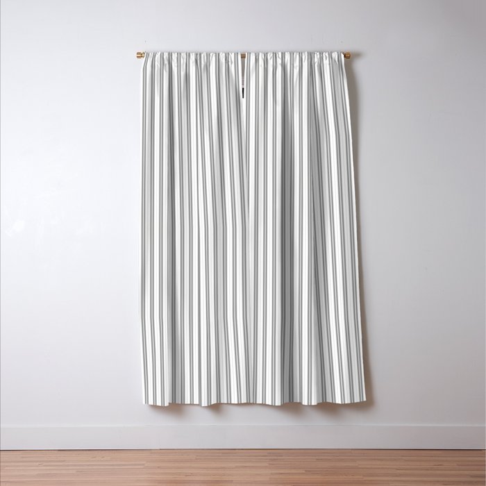 Smoke Grey and White Micro Vertical Vintage English Country Cottage Ticking Stripe Window Curtain Gallery Image 3