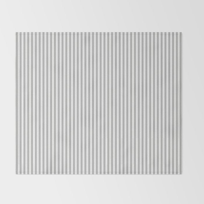 Smoke Grey and White Micro Vertical Vintage English Country Cottage Ticking Stripe Throw Blanket Gallery Image 2
