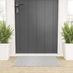 Smoke Grey and White Micro Vertical Vintage English Country Cottage Ticking Stripe Welcome Mat Gallery Image 3