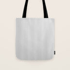 Smoke Grey and White Micro Vertical Vintage English Country Cottage Ticking Stripe Tote Bag Gallery Image 1
