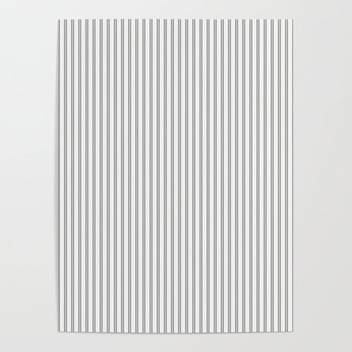 Smoke Grey and White Micro Vertical Vintage English Country Cottage Ticking Stripe Poster Gallery Image 1