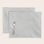 Smoke Grey and White Micro Vertical Vintage English Country Cottage Ticking Stripe Placemat Gallery Image 1
