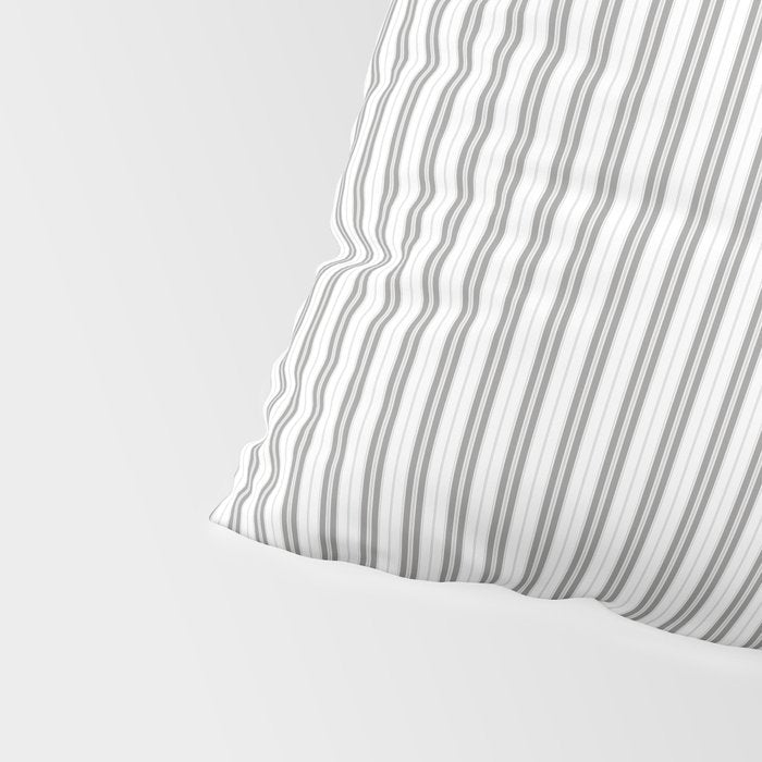 Smoke Grey and White Micro Vertical Vintage English Country Cottage Ticking Stripe Pillow Sham Gallery Image 4