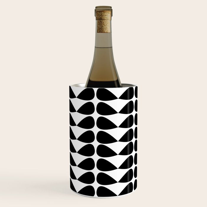 Mod Leaves Mid Century Modern Pattern in Black and White Wine Chiller Gallery Image 2