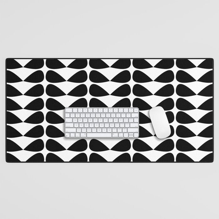 Mod Leaves Mid Century Modern Pattern in Black and White Desk Mat Gallery Image 1