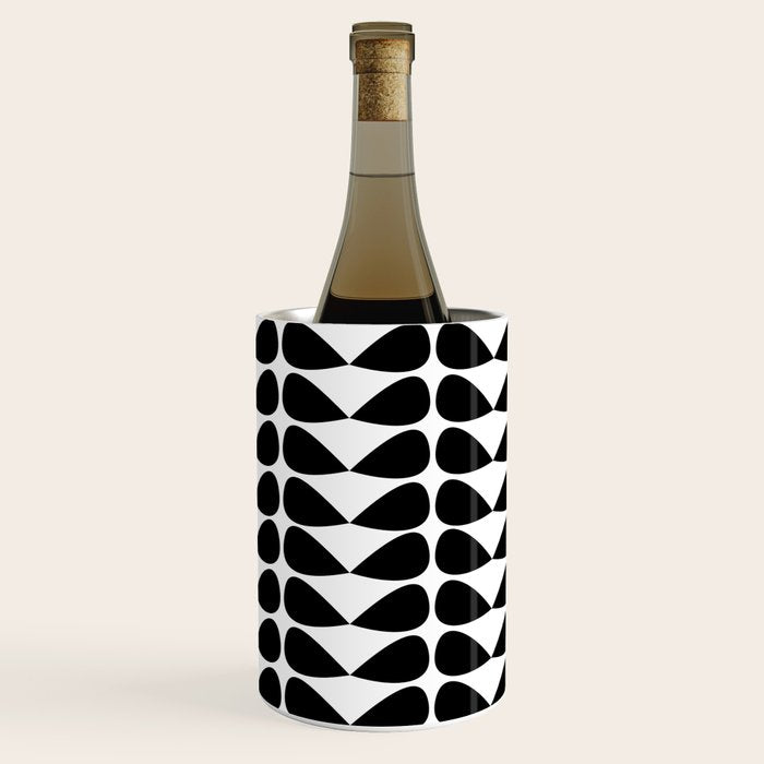 Mod Leaves Mid Century Modern Pattern in Black and White Wine Chiller Gallery Image 3