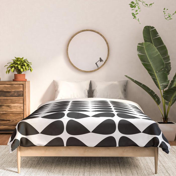 Mod Leaves Mid Century Modern Pattern in Black and White Comforter Gallery Image 3