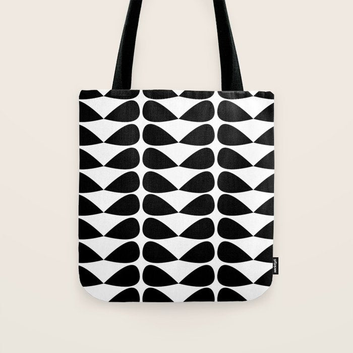 Mod Leaves Mid Century Modern Pattern in Black and White Tote Bag Gallery Image 1