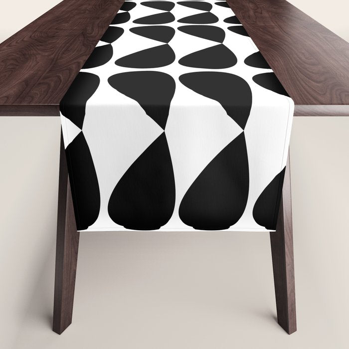 Mod Leaves Mid Century Modern Pattern in Black and White Table Runner Gallery Image 1