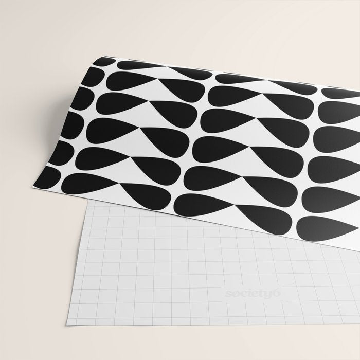 Mod Leaves Mid Century Modern Pattern in Black and White Wrapping Paper Gallery Image 2