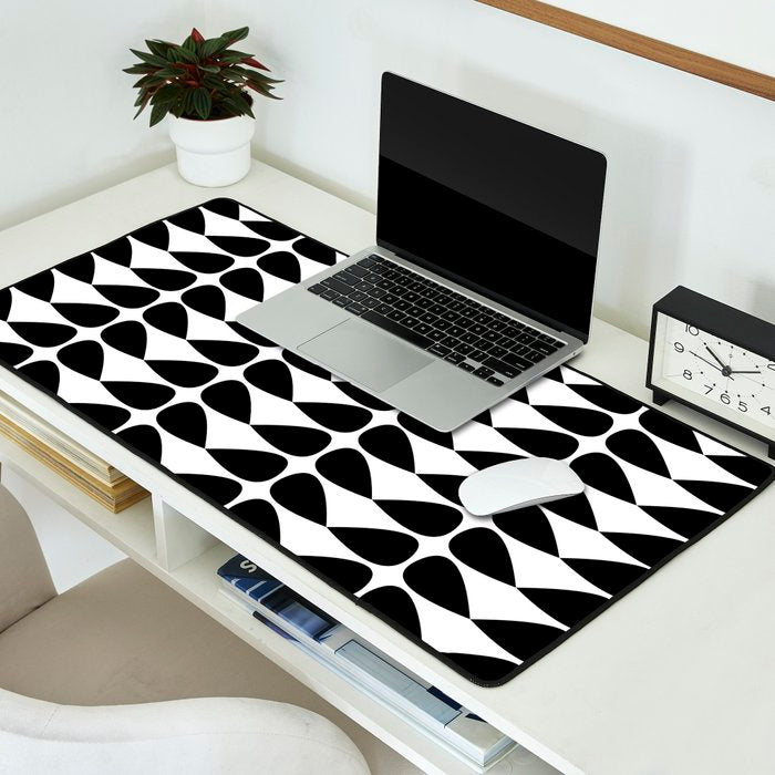 Mod Leaves Mid Century Modern Pattern in Black and White Desk Mat Gallery Image 2