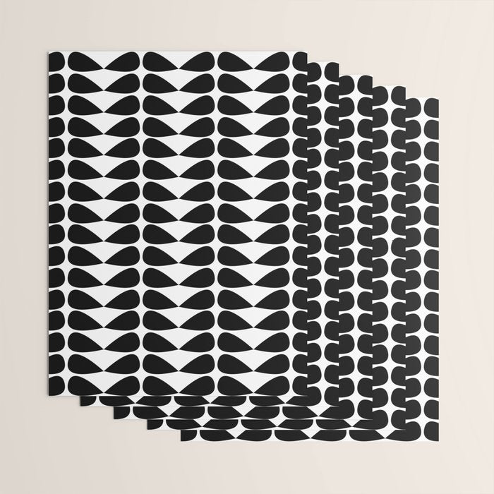 Mod Leaves Mid Century Modern Pattern in Black and White Wrapping Paper Gallery Image 3