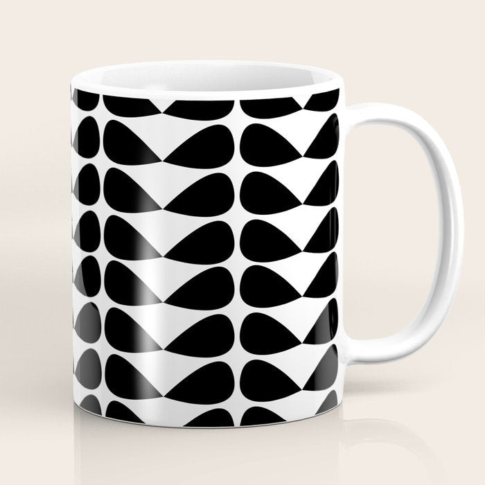 Mod Leaves Mid Century Modern Pattern in Black and White Coffee Mug Gallery Image 1