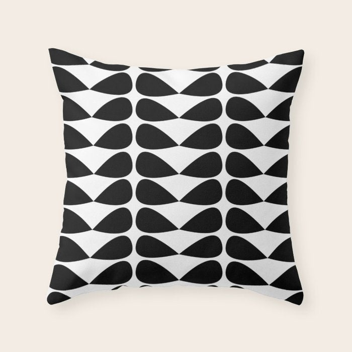 Mod Leaves Mid Century Modern Pattern in Black and White Throw Pillow Gallery Image 1