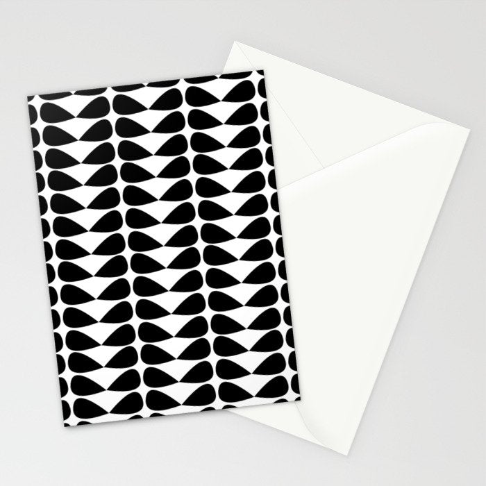 Mod Leaves Mid Century Modern Pattern in Black and White Stationery Card Gallery Image 2