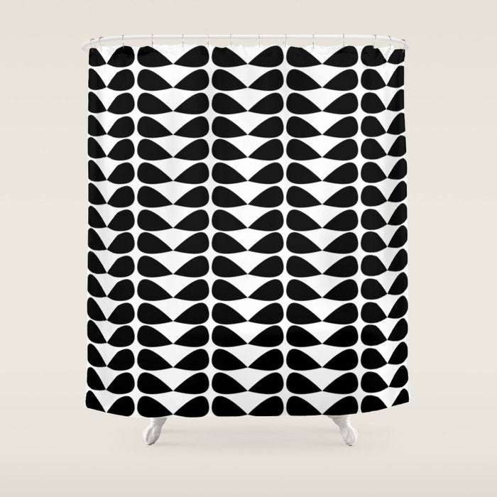 Mod Leaves Mid Century Modern Pattern in Black and White Shower Curtain Gallery Image 1
