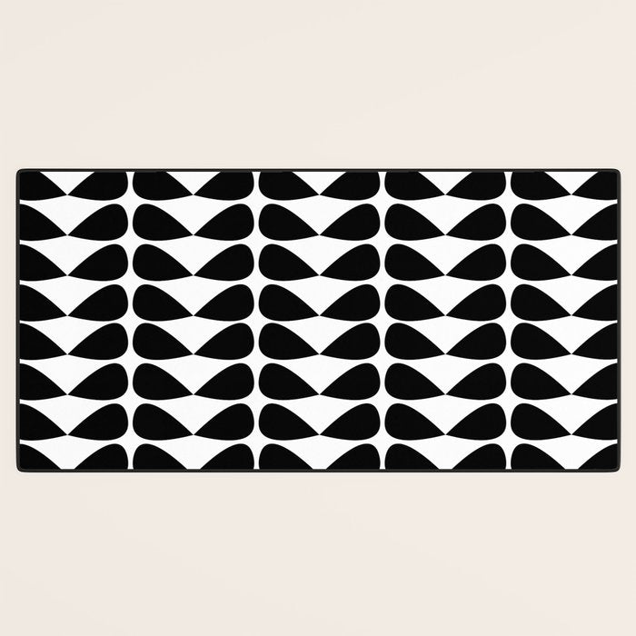 Mod Leaves Mid Century Modern Pattern in Black and White Desk Mat Gallery Image 3