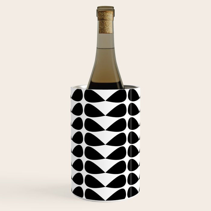 Mod Leaves Mid Century Modern Pattern in Black and White Wine Chiller Gallery Image 1