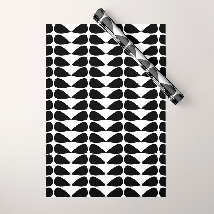 Mod Leaves Mid Century Modern Pattern in Black and White Wrapping Paper Gallery Image 1