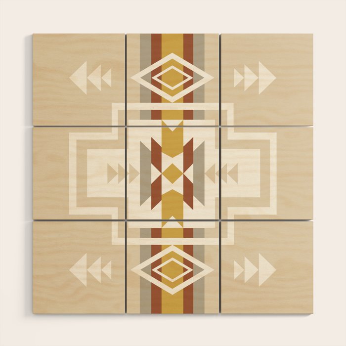 Aztec Stripes Beige Wood Wall Art Gallery Image 1