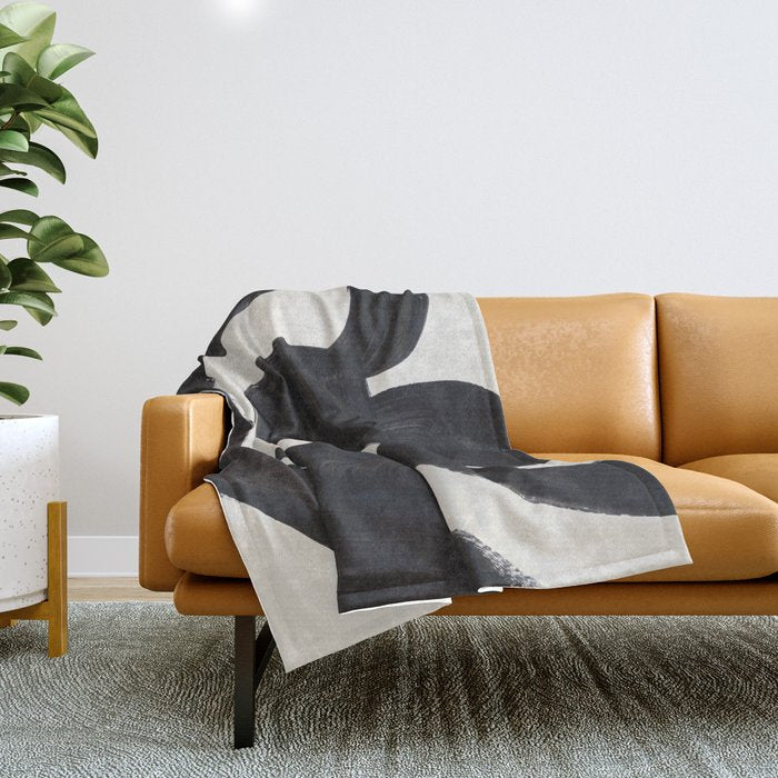 Mid Century Modern Minimalist Abstract Art Brush Strokes Black & White Ink Art Maze Throw Blanket Gallery Image 1