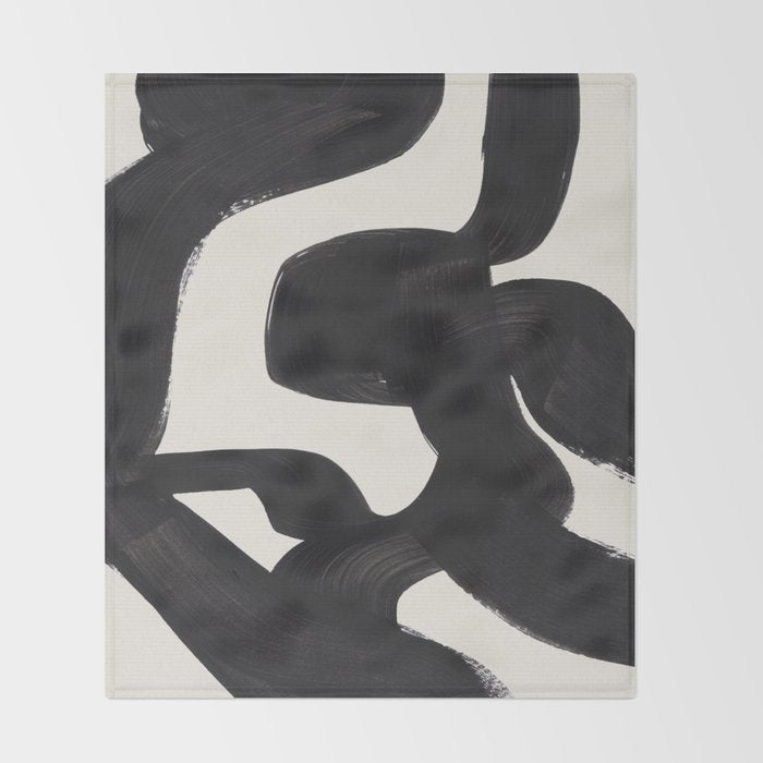 Mid Century Modern Minimalist Abstract Art Brush Strokes Black & White Ink Art Maze Throw Blanket Gallery Image 2
